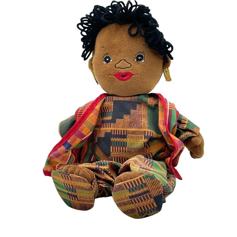 Kwanzaa BLACK AFRICAN AMERICAN 13" Plush Nubian Doll Gibson Greetings VTG